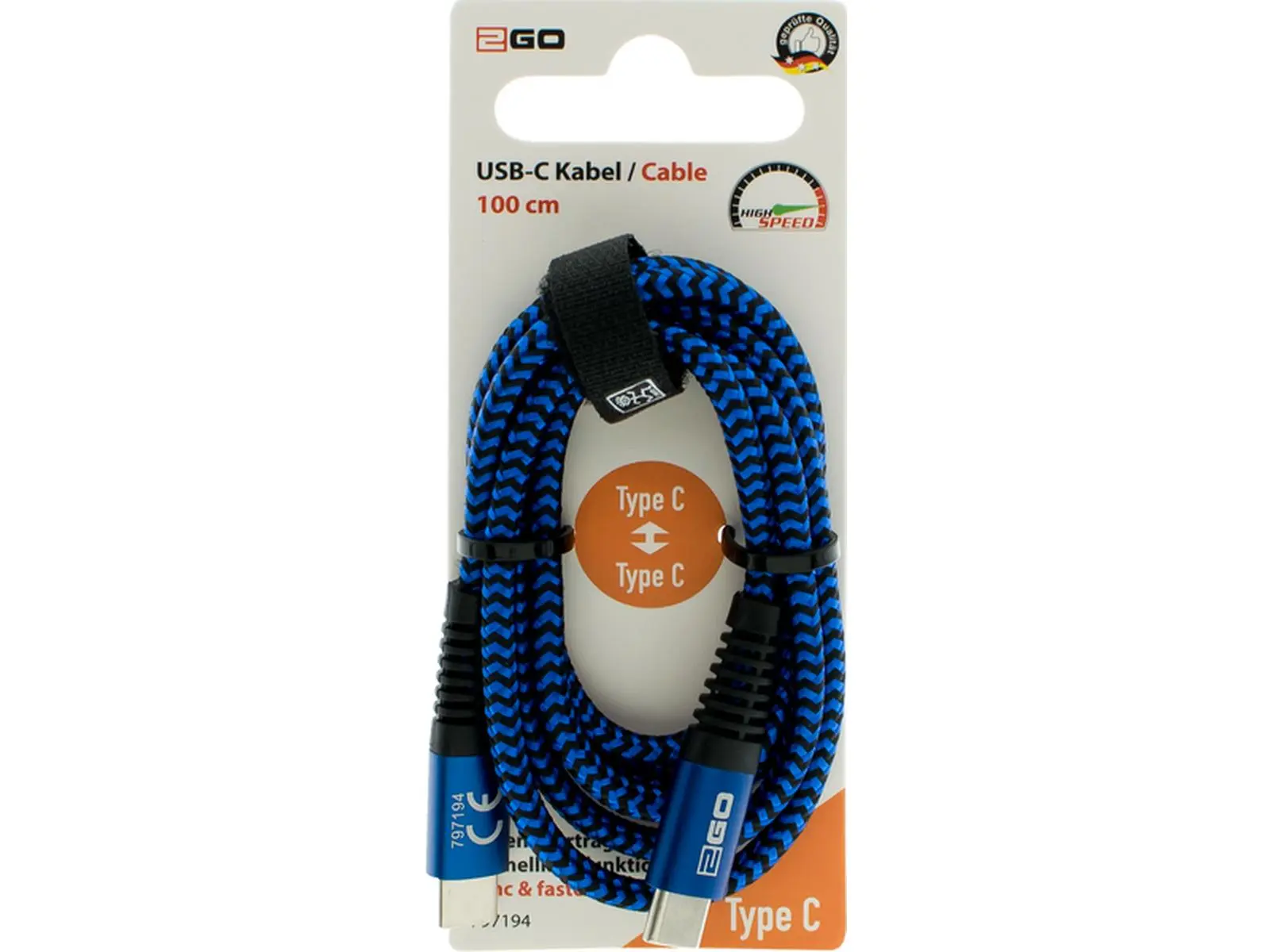 USB-C Ladekabel Typ C, blau, 1m