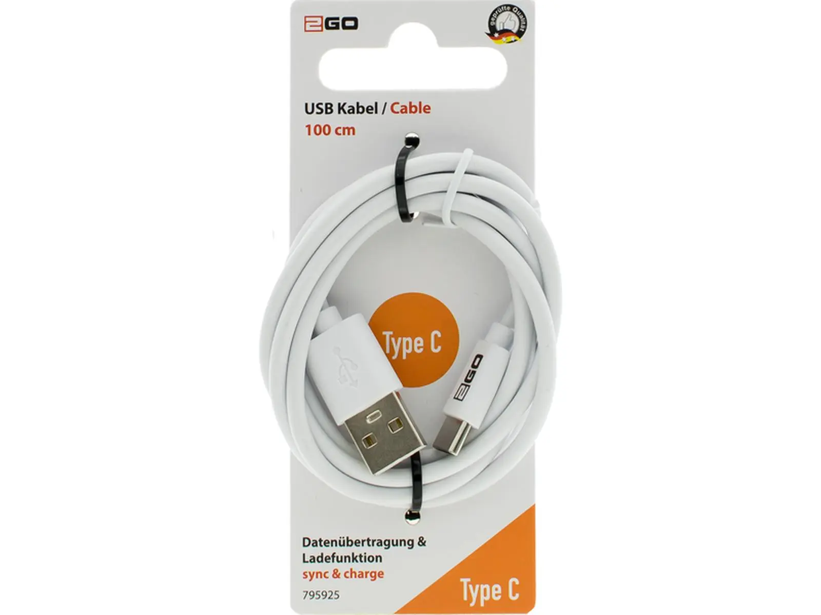 USB Ladekabel Typ C, weiß, 1m