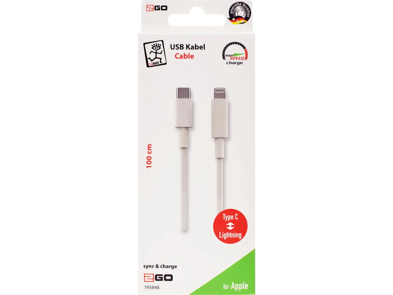USB-C Ladekabel Apple lightning, weiß, 1m